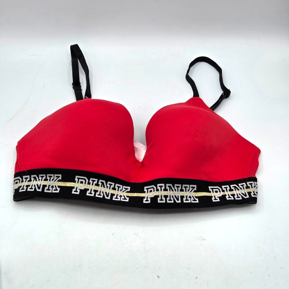 Victoria's Secret PINK Bra Size 34C Red Wear Everywhere Wireless Lightly Lined